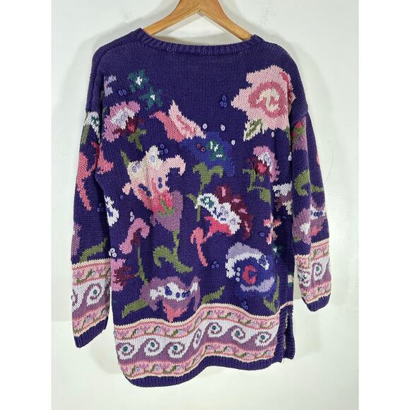 Vintage 90's Floral Rami Cotton Long Line Sweater Womans Small Fairycore Cottage - Picture 2 of 11